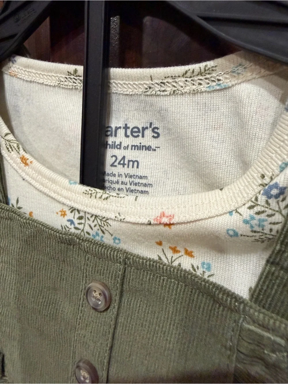 Carter's 3 piece set Olive Green Cordury dress, long sleeve shirt, and tights